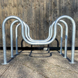 Galvanised mild steel M Profile Cycle Stand with reflective tape.
