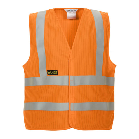 High Visibility Flame Retardant Vest - Orange, Anti-static Polyester Blend, EN ISO Certified