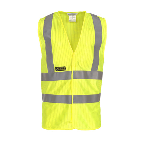 High Visibility Flame Retardant Vest - Saturn Yellow, Anti-static Polyester Blend, EN ISO Certified