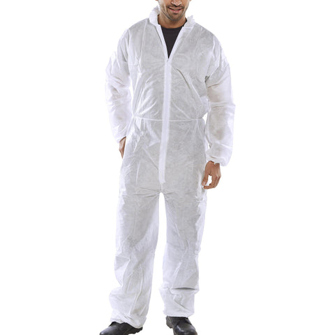 Fabric disposable boilersuit made of non-woven fabric with 33gsm SMS material.