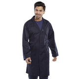 Durable Poly Cotton Warehouse Coat - Navy Blue, Concealed Stud Front, Breast and Lower Pockets