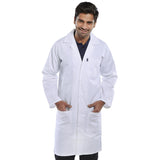 Durable Poly Cotton Work Coat - White with 65% Polyester, 35% Cotton Blend