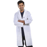 Professional Poly Cotton Warehouse Coat in White with Concealed Stud Front and Multiple Pockets