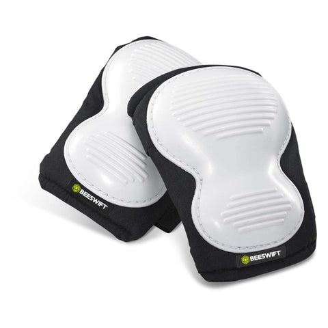 White/Black Poly Ridged Knee Pads, Non Marking Material, Grip Ridges, Adjustable Straps