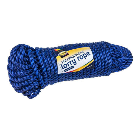 Blue Poly Lorry Rope with Spliced Eyelet - Ideal for Tying Down Loads on Trailers & Lorry Beds - Strong Polypropylene Rope for General Use
