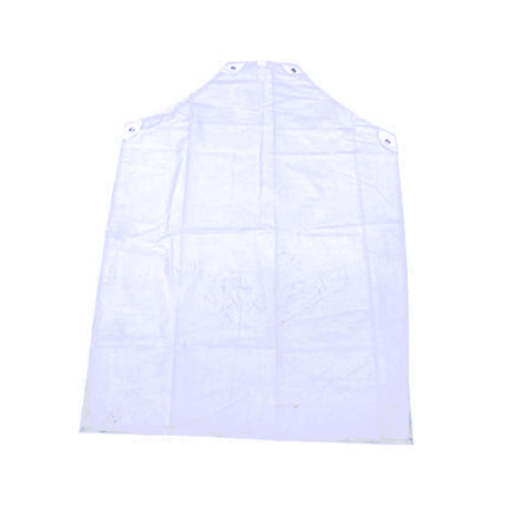 Waterproof clear PVC apron, 36" x 42", flat lay showing eyelet fastenings at neck and waist