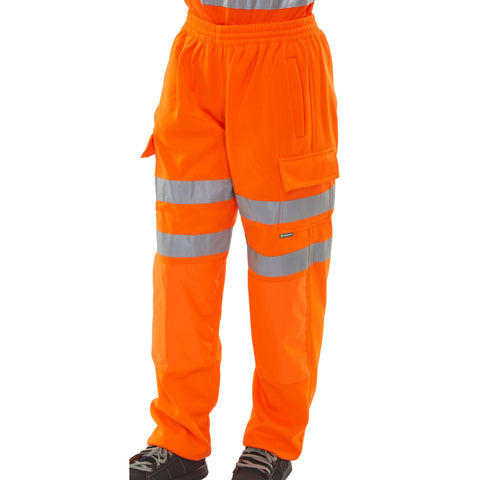 Rail Spec Hi-vis Fleece Jogging Bottoms/Trousers - Orange featuring EN ISO 20471 CLASS 1 and RIS-3279-TOM certification for railway safety