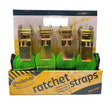 High-strength 25mm Ratchet Tie-Downs, weatherproof and abrasion-resistant, eco-friendly packaging, 4-pack with J hooks, 5m x 25mm, 750kg Breaking Strength, EN12195-2 compliant