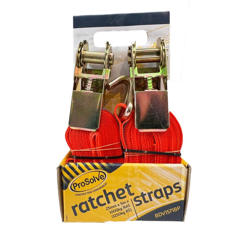 Ratchet Tie-down Straps - 25mm X 5m X 1000kg - Twin Pack