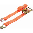 High-strength 3 Tonne Ratchet Strap with 4m x 35mm polyester webbing, featuring claw hooks for industrial use. Ideal for securing vehicle loads, marquees, and shelter construction. 