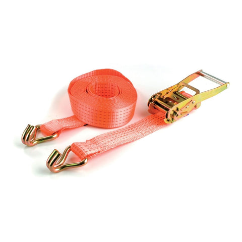 High-strength 5 Tonne Ratchet Strap featuring 50mm wide polyester webbing and claw hooks, ideal for heavy industrial use. Perfect for securing vehicle loads, marquees, and shelter construction.