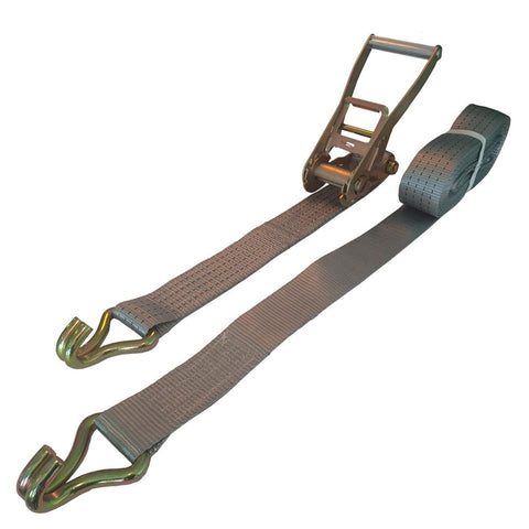 High-strength 4 Tonne Ratchet Strap with 50mm Wide Polyester Webbing and Claw Hooks - Ideal for Heavy Industrial Use, Vehicle Loads, Marquees, Shelter Construction - Two-Part Assembly.