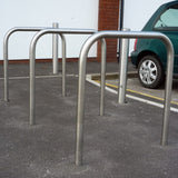 Stainless steel Sheffield Bike Stand, durable cycle parking solution, outdoor use.