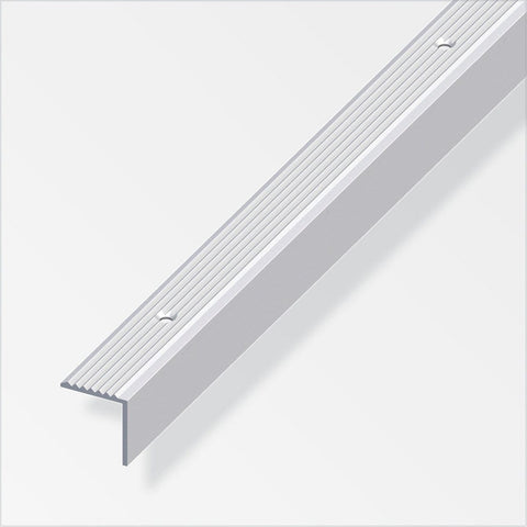 Aluminium corner trim for protecting and finishing wall edges. Anodised aluminium stair profile, 1m in length. Strong, robust, and versatile, ideal for DIY projects. L-shaped design, suitable for steps or decking edges. Can be glued or screwed for easy installation.