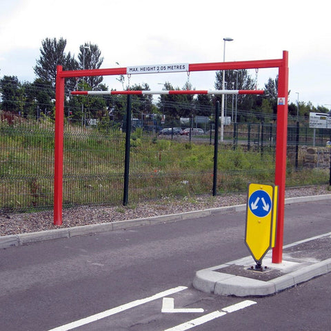 single-fixed-restrictor-height-restriction-barrier-gate-access-control-limit-system-retrictive-arm-gate-security-car-clearance-adjustable-carpark-parking-lot-shopping-mall-supermarket-store-red