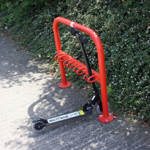 Single sided kids scooter rack for secure school storage