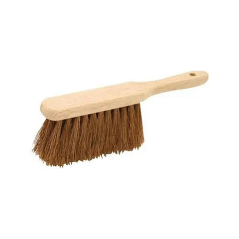 Traditional hand brush with natural coco bristles, ideal for indoor/outdoor cleaning tasks. 280mm length, contoured handle for comfort. Soft bristles, suitable for quick cleaning and reaching tight spots.