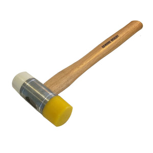 Upgrade your toolkit with this soft-faced hammer featuring nylon heads, ideal for gentle tapping during assembly. The 11" hickory handle ensures strength and durability. Prevent damage to delicate surfaces like chrome tubing. Both faces are tough nylon for durability.