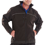 Grey Black Softshell Jacket with High Stretch Fabric, Medium Weight, Polyester Spandex Blend