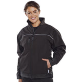 Durable Grey Black Softshell Jacket, Polyester Spandex Blend, Full Zip Closure, Adjustable Cuffs