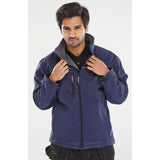 Navy Blue Softshell Jacket, Breathable Fabric, Fleece Lining, Adjustable Cuffs