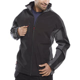 Black/Grey Softshell Two-tone Jacket, High Stretch Water Resistant Fabric, Windproof