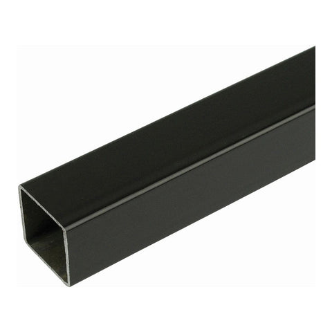 Robust black square tube & fitting system for DIY projects. High-quality construction for strength. Easily create shelving or custom projects. Cut to size options available in various colors and sizes.