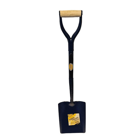 Steel taper mouth shovel with ashwood handle. Versatile general-use shovel with all-steel shaft and ashwood handle/grip. Ideal for gardening, landscaping, and construction tasks. Order now!