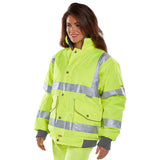 Super Bomber Hi-vis Waterproof Jacket Saturn Yellow. Heavyweight 300 Denier polyester with PU coating.