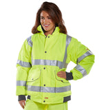 Super Bomber Hi-vis Waterproof Jacket Saturn Yellow. Heavyweight 300 Denier polyester with PU coating.