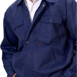 Super Drivers Jacket in Navy Blue with Two Lower Angled Pockets, Poly Cotton Fabric.