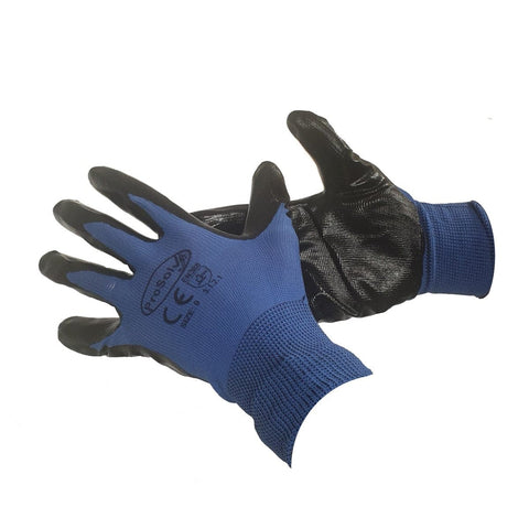 Enhance grip and protection with Super-Grip Anti-slip Nitrile Gloves, ideal for agriculture, surveying, household tasks, and DIY projects. Nitrile-coated palm and seamless nylon body ensure durability and comfort. Black nitrile coating resists chemicals for added safety.