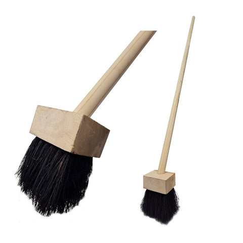 Long wood handle tar brush with durable black bristles for applying viscous materials like liquid tar. Ideal for hard-to-reach areas and rough surfaces. Strong wooden handle ensures efficient sweeping motion.