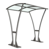 Free-standing Tatham cycle shelter, open-sided with clear PETG roof.