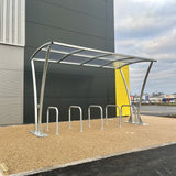 Tatham open-sided cycle shelter, clear PETG roof, 2m - 5m length.