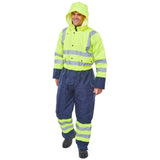 High-Visibility Thermal Waterproof Overall - Saturn Yellow/Navy. Quilted Coverall for Freezer/Cold Storage