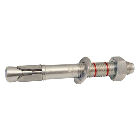 12mm x 120mm zinc-plated through bolt anchor with washer and expanding sleeve, unassembled view
