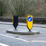 Durable rubber traffic islands with Heritage paver pattern option.