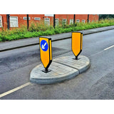 Durable rubber traffic islands with Heritage paver pattern option.