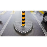 Durable rubber traffic islands with Heritage paver pattern option.