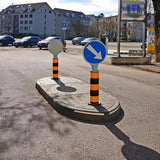 One-piece traffic islands can be extended with optional extension pieces.