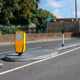 Traffic islands follow road camber, aiding drainage and cable access.