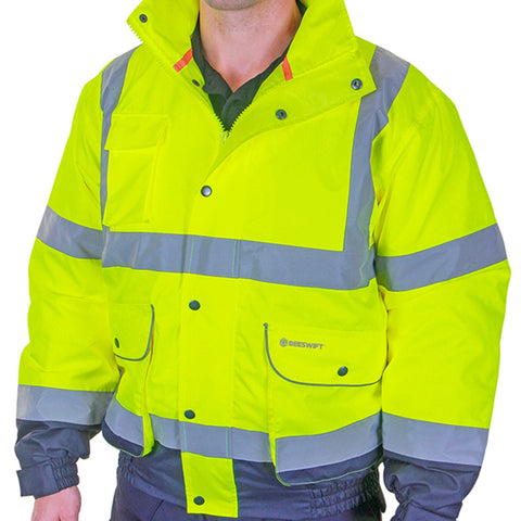 Two tone Hi- Vis constructor Bomber Jacket - Saturn Yellow Navy 