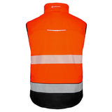 High visibility orange black softshell bodywarmer with YKK zip