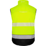 High-visibility Two-tone Softshell Rail Bodywarmer in Saturn Yellow and Navy. Made from 100% Softshell polyester bonded fabric with a 210gsm weight. 