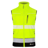 Boost your safety with our Two-tone Hi-vis Softshell Rail Bodywarmer in Saturn Yellow/Navy. Crafted from 100% Softshell polyester bonded fabric with a sturdy 210gsm weight.