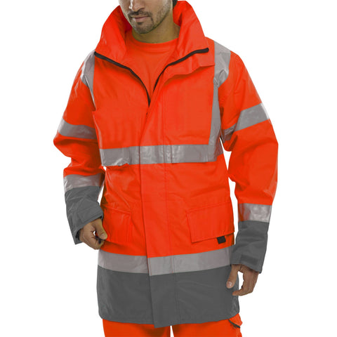 Two-tone Hi-vis Waterproof Traffic Jacket Red/grey