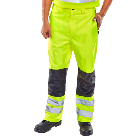 Professional Two-tone Hi-vis Waterproof Trousers in Saturn Yellow - Breathable Fabric, Fully Taped Seams, EN ISO 20471 Class 1 High Visibility