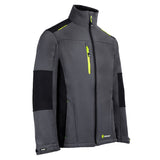 Grey Black Softshell Jacket, Polyester Spandex Blend, Water Repellent