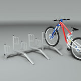 Floor-mounted Type B Cycle Rack, accommodates multiple bikes in tight spaces.